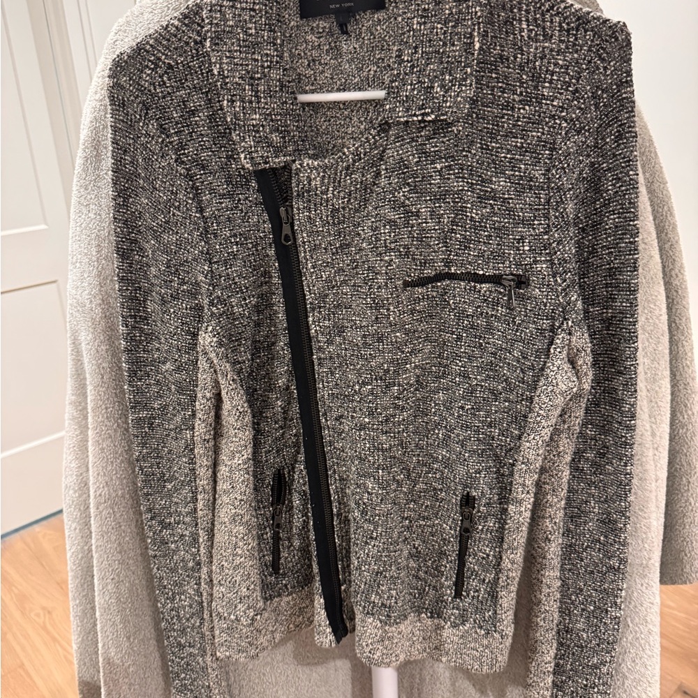 Rag & Bone New York Knit Moto Jacket | Size L | Zip Front | Gray Tweed Texture
